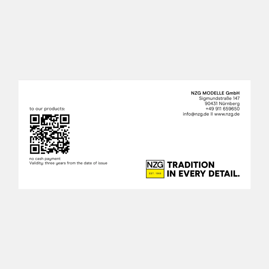 NZG carte cadeau physique 50 € motif voiture