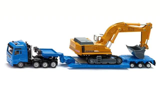 Siku Super surbaissé camion remorque excavateur bleu